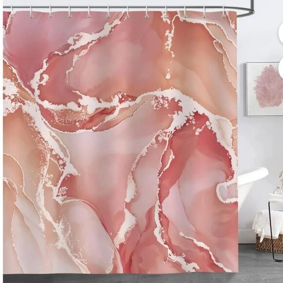 Pink  Marble Shower Curtain, Abstract Modern Luxury Peach Coral Bathroom - Picture 1 of 4